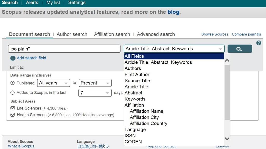 SCOPUS: DOCUMENT SEARCH you can choose a time