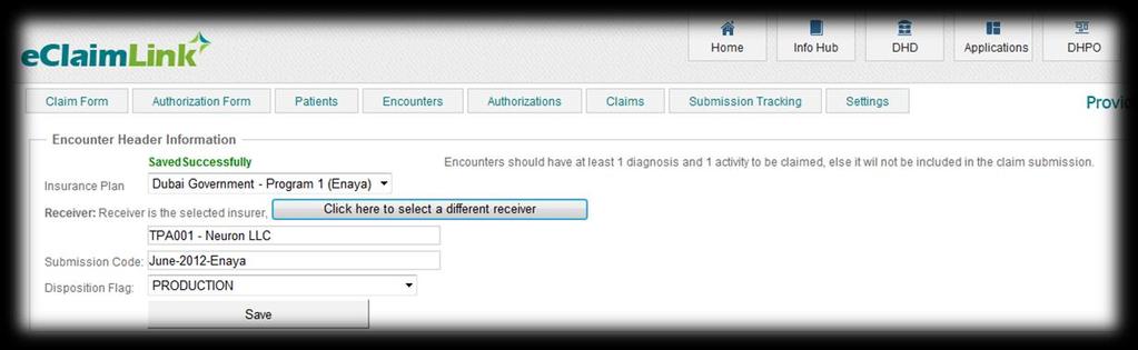 If the TPA is receiving the file, enter the received ID as indicated (e.g. Enaya is the payer and Neuron is the TPA). 5.