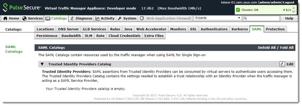 Configuring the Traffic Manager with PCS as an Identity Provider (IdP) To configure Pulse Connect Secure as a Trusted Identity Provider in the Traffic Manager, perform the following steps: Login to