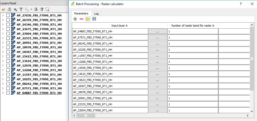 6. Right-click on (GDAL) and execute as batch process (Figure 1) Figure 1: GDAL Raster Calculator with batch processing 7. In the Parameters tab, click on next to the first box within Input Layer A 8.