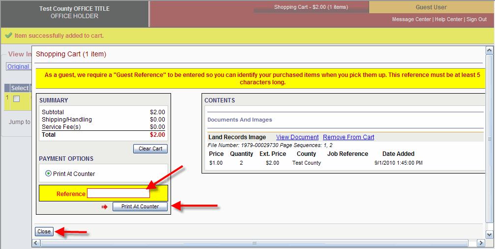 If you selected Add Document to Cart or Add Selected Pages to Cart, click the Shopping Cart at