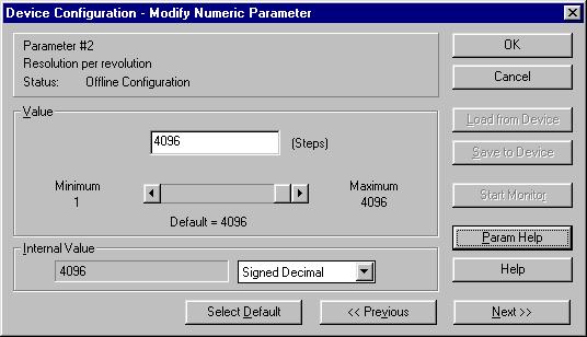 A transmission of the parameter into the RAM memory is secured with the Save to Device Button.