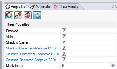 10.1 Light properties Thea light properties can be configured from a separate dialog. When a light is clicked in the Rhino viewport, the Thea light properties page is shown in the properties page.