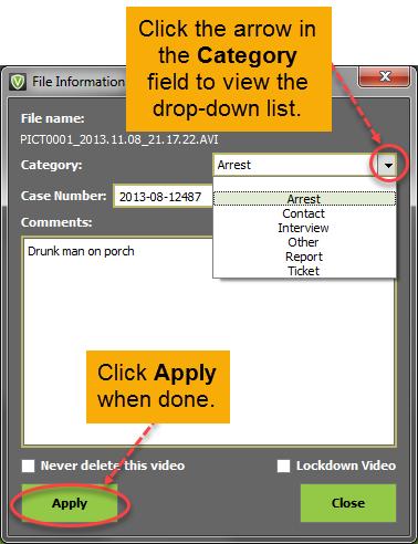 SELECTING A VIDEO CATEGORY To select a video category: Highlight the video and click the Add Details button in the lower-left corner of the window. The File Information window is displayed.