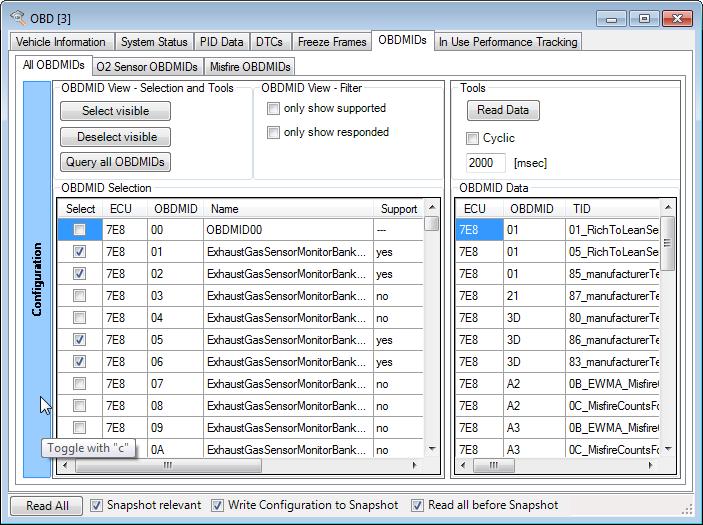 ODX Link Menus and Functions ETAS To select the OBDMIDs, click Configuration the window then shows additional fields (shown below with an *). Fig.