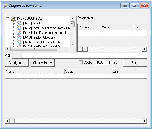 ETAS ODX-LINK Tutorial To execute a diagnostic service Choose ODX User views DiagnosticServices. The dialog window for the diagnostic services is displayed.