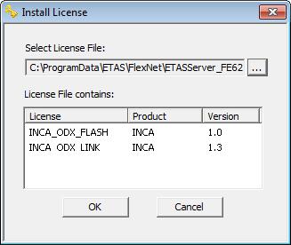 Installation ETAS Next to the "Select License File" field click the... button. In the file selection window, select the license file and click Open.