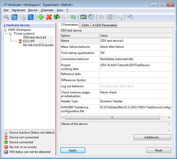 ETAS ODX-FLASH Tutorial Click Open. The Hardware Configuration Editor opens and the added device is displayed in the Hardware devices window.