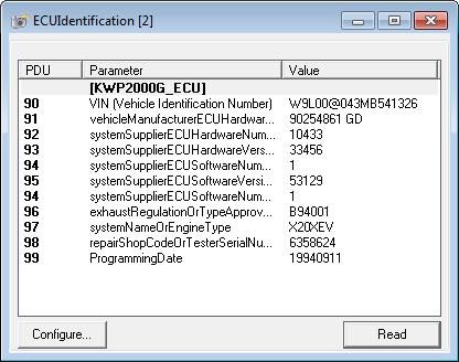 ODX Link Menus and Functions ETAS To execute an ECU identification Select ODX User views ECUIdentification. Click Read.