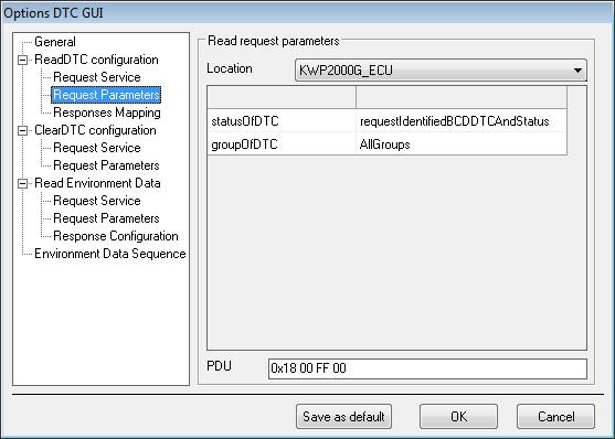 ETAS ODX Link Menus and Functions Select Request Parameters In the right-hand window, a table of assignments between the parameters of the service