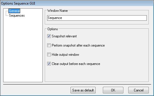 To make general changes Select ODX User views Sequence. The Sequence GUI opens. Click Configure... The Options Sequence GUI window opens. Select General.