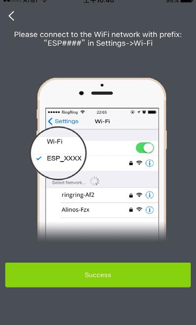 Tap Success and input your Wi-Fi network ID and password, then tap Complete