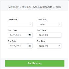 3. The Merchant Settlement Account Reports search criteria appears. Select a Location ID to pull report information from.