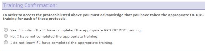 9. Form section Training Confirmation You must confirm that you have completed training in order to submit your request for access.