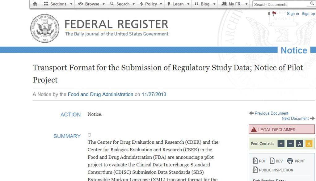 Dataset-XML FDA Pilot https://www.federalregister.
