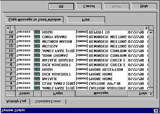 7. The events can be re-sorted in alphabetic or numeric (date field) order by clicking on any of the field heading buttons e.g. clicking on the Pager button will re-sort the names in alphabetic order.
