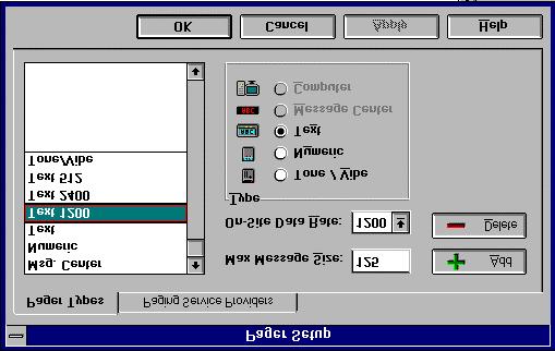 4. Click on the pager type below the word [TYPE] and select the type of pager you want to set up. 5. Press [ENTER]. 6. Using the arrow keys, move to the field under the [SERVICE] column. 7.