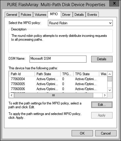then carry out MPIO policy in the Properties dialog of your