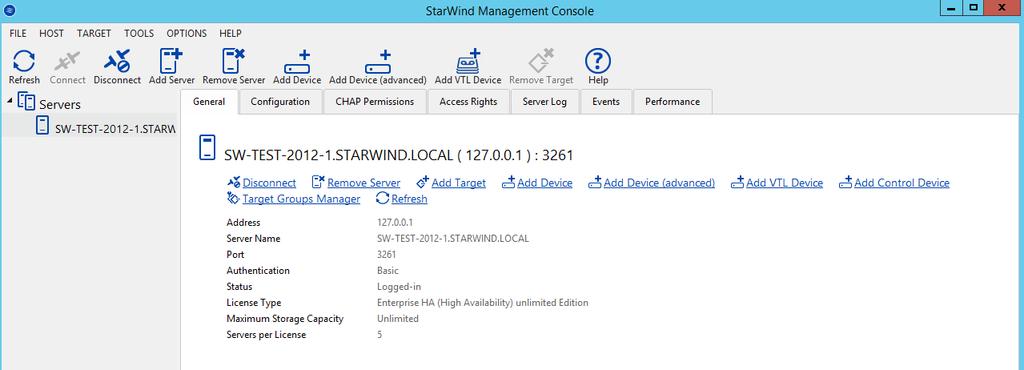 Configuring Shared Storage 23. Launch the StarWind Management Console by double-clicking the StarWind tray icon. NOTE: StarWind Management Console cannot be installed on a GUI-less OS.