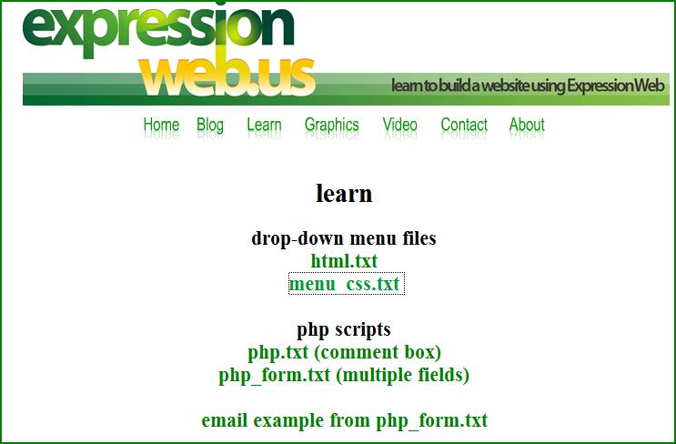 2 2. Refer back to http://expressionweb.us/le arn.html. Click on menu css.