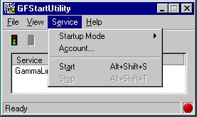 4. Using the Dialogic Fax Software The GammaLink System Service s startup mode and the service logon account can be configured from the Service Menu, as shown below. Figure 61.