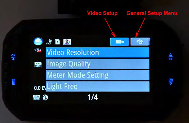 Menu Operation The HD PRO has two menus; Video Setup Menu and General Setup Menu. Press MENU button in STOP position (no red recording symbol on the display) to activate the Menu.