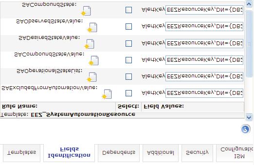 Figure 26. Identification Fields tab The rules contained in the EEZ_SystemAutomationResource template use the AlertKey eent attribute as identifier.