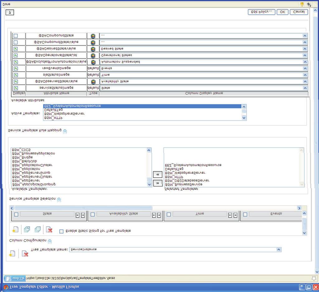 Figure 27. Tree template editor To iew the updated Serices Tree, refresh the Serice Naigation portlet. The new column now occurs showing the output of the incoming status rule that you hae selected.