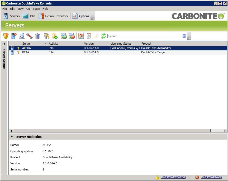 Carbonite Replication Console for full server and full server to ESX jobs After you have installed the console, you can launch it by selecting Carbonite, Replication, Carbonite Replication Console