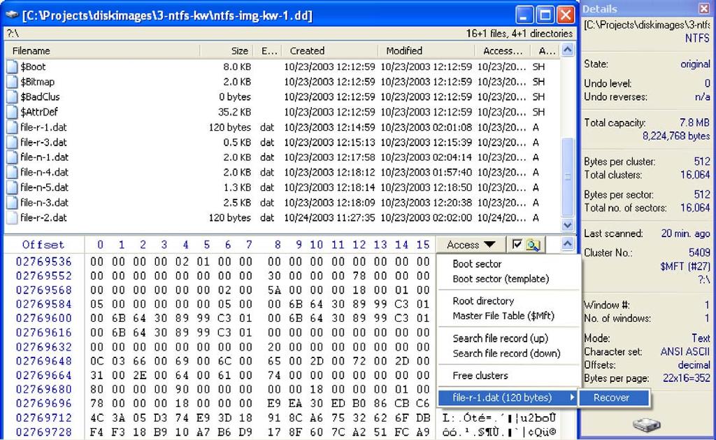 Tool reviewdwinhex 127 Figure 13 Displaying the file name associated with MFT entry #27 using WinHex s context sensitive Access button which facilitates the recovery of the associated file.