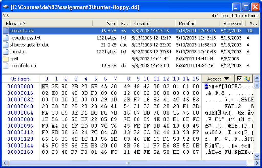 Tool reviewdwinhex 117 Figure 3 Using WinHex s Interpret Image File as Disk feature to examine a FAT file system and recover deleted files and directories (disk image available at http://www.