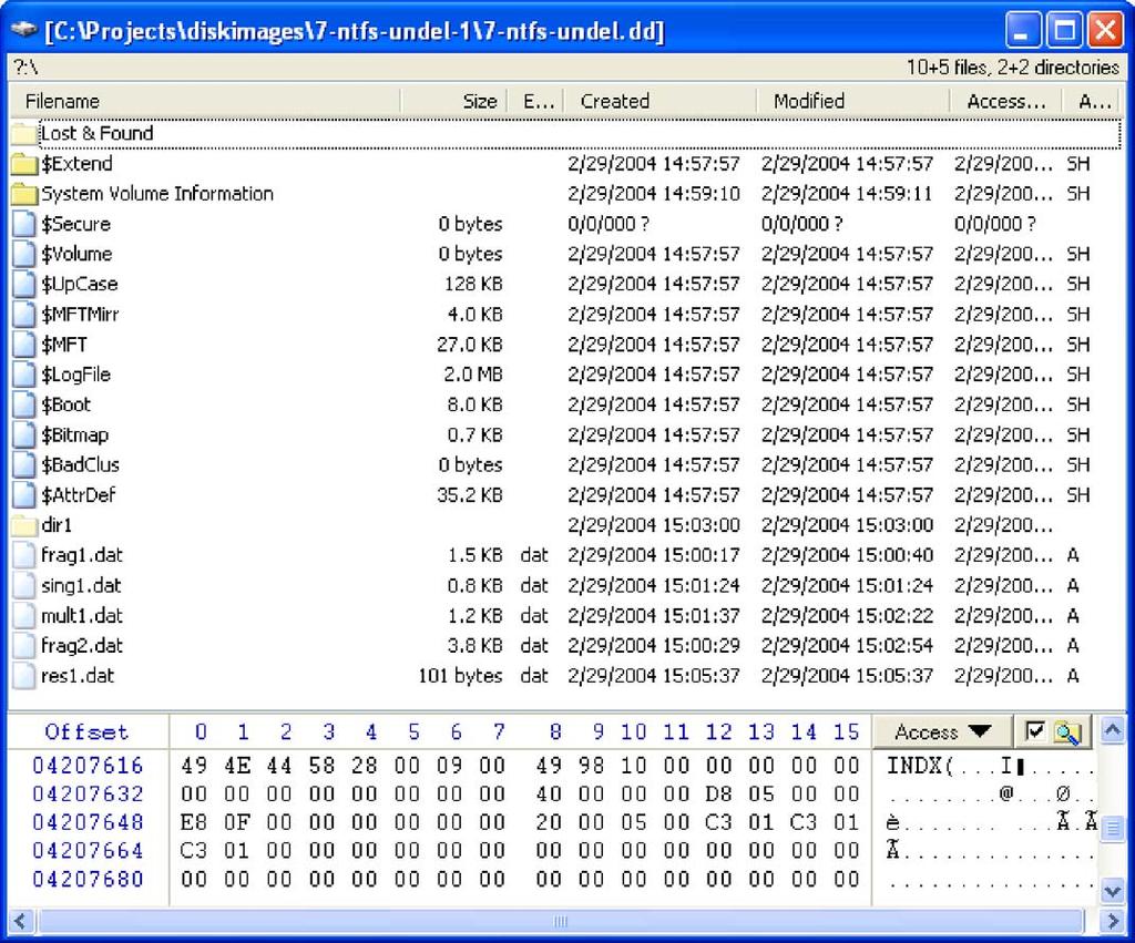 Tool reviewdwinhex 119 Figure 4 Using WinHex s Interpret Image File as Disk feature to examine a NTFS file system and recover deleted files and directories.