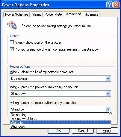 Using the Notebook PC 4 Stand by and Hibernate Power management settings can be found in the Windows control panel.