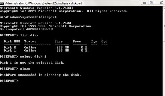 Figure 7.1: Disk Cleaning 4. Now when the CF card is clean, the image in.img format can be burned. In Physdiskwrite software, first command prompt is opened as administrator.
