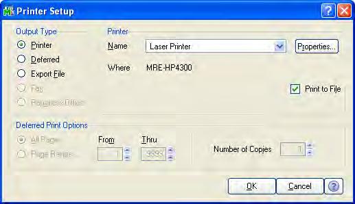 ...... Chapter 4 Learning Common Procedures 3 In the Printer Setup dialog box, select the Print to File check box to send the output of the report to a different file type.