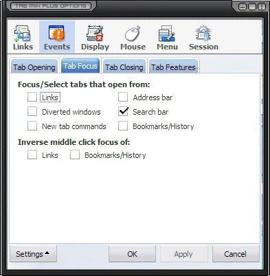 TAB MIX PLUS: EVENTS TAB FOCUS - Links - Diverted windows Determines when to select tabs.