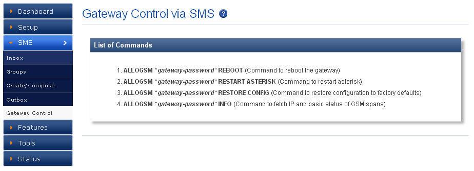 ALLOGSM gateway-password REBOOT (Command to reboot the gateway) 2.