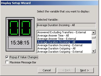 Display Setup Wizard The display Setup Wizard allows you to configure the selected panel to display the variable data for the current logged on directory number.