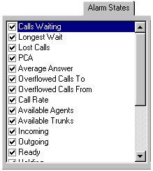 Alarm States Tab Click to select the required state(s). The Alarm States are received from the CCV. Calls Waiting: The total number of calls waiting for the agent.