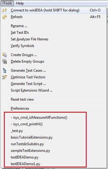 Scripts and functions available itools menu When found, functions and scripts are automatically added to menu itools by testidea.
