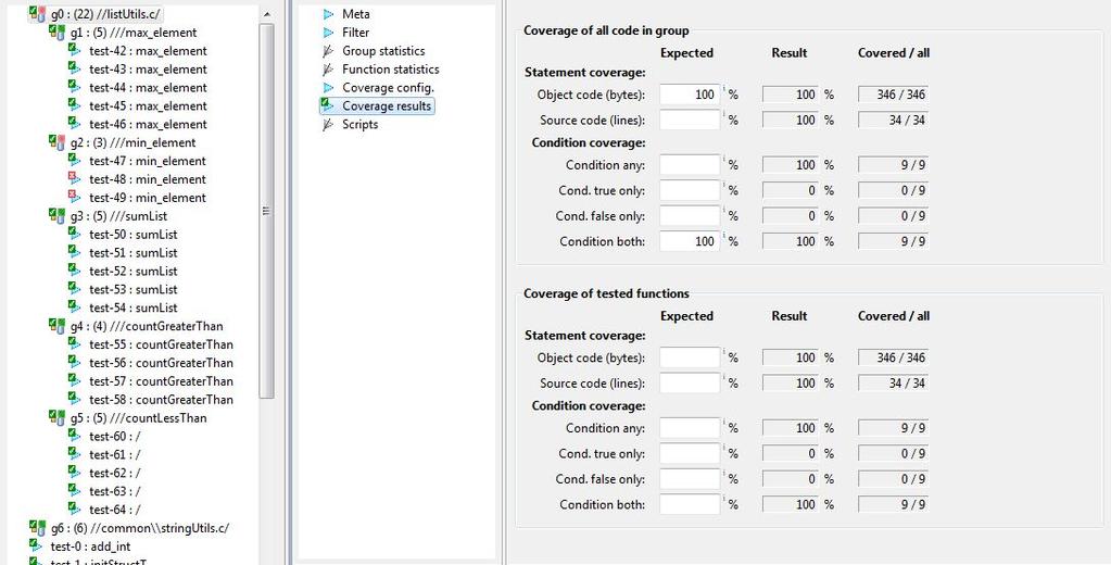 Coverage Coverage can be merged for all test cases in a