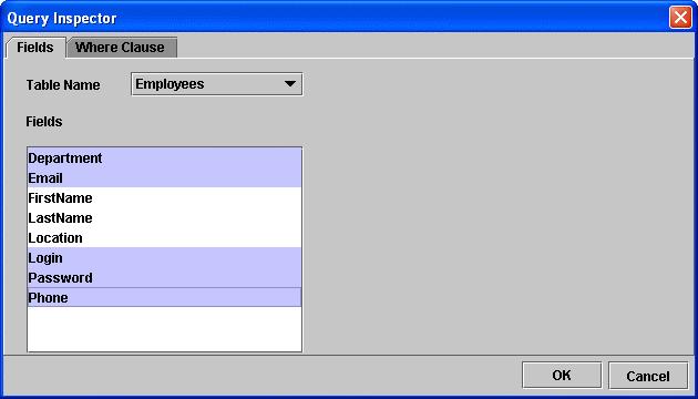 Website Pros Database Component To add tables and data fields using the Query Inspector: 1. Click on the Fields tab. If using the Insert object, go directly to Step 2.