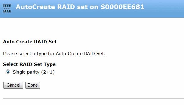 Destroying a RAID set 3. In the Drives section of the page, click Auto Create RAID Set to open the Auto Create RAID Set page, as shown in the following figure.