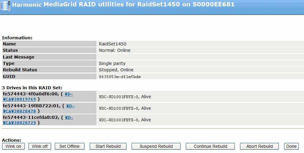 Viewing RAID set information Figure 13-13: RAID Utilities Page RAID Utilities fields The RAID Utilities page provides detailed information about a RAID set. Name Displays the name of the RAID set.