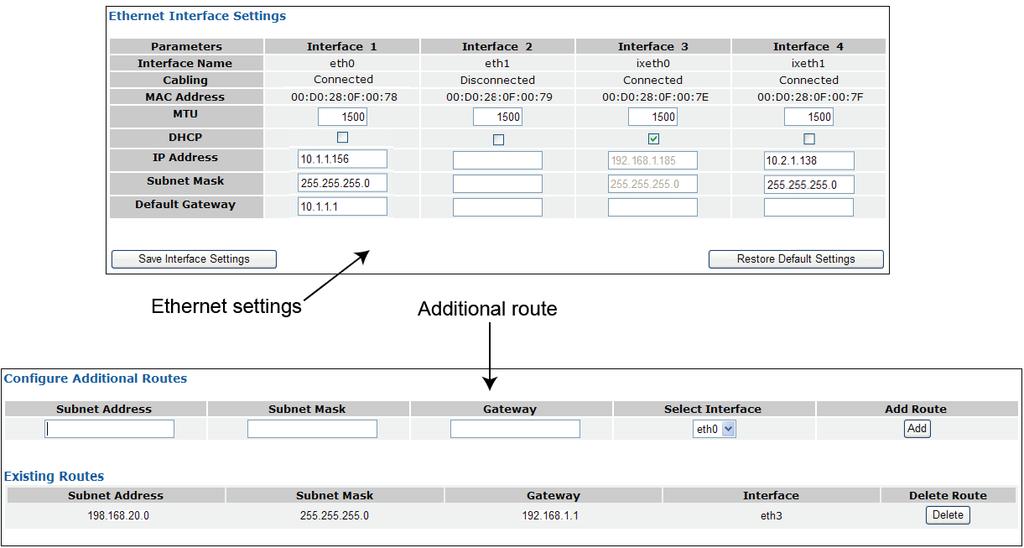 Chapter 2: Spectrum video server configuration Figure 2-10: Example of additional route 1. In the Configure Additional Routes section, select an interface from the Select Interface drop-down menu.