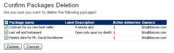 Deleting Files from a Package 1. From the Package summary page (Figure 21), select the checkboxes next to the files you wantto delete, and then click the Delete button. 2. You will be asked to confirm the deletion of the file or files.