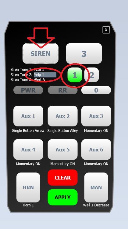 When the option is chosen, the Siren tone label background will highlight.