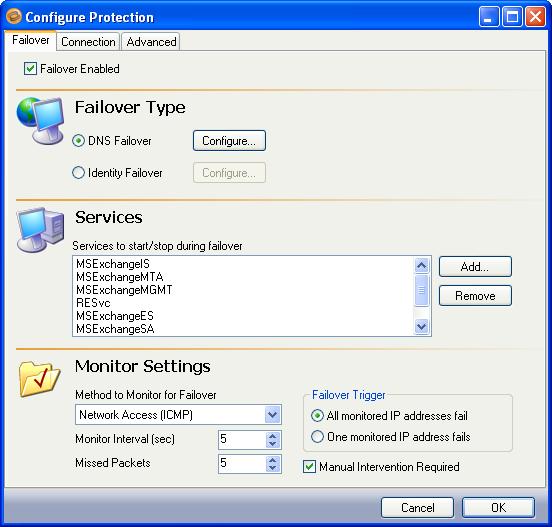 Failover settings The Failover tab includes options that will be applied during Exchange failover.