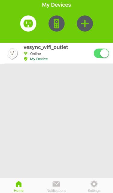 Operation Turning Devices ON/OFF Method 1 While at the VeSync app home screen, tap the slider next to the desired outlet to turn it on or off.