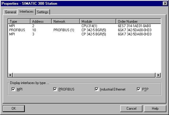 3 Operating the PROFIBUS CP with NCM S7 Overview in Table Form The table view in the Properties dialog of the station provides a detailed overview of the components used for network attachment.